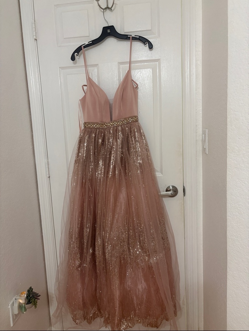 Camille La Vie Rose Gold Glitter Tulle Prom Dress